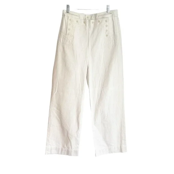 Tory Burch Button Detail Cropped Wide Leg Sailor Pants Size 6 NWOT